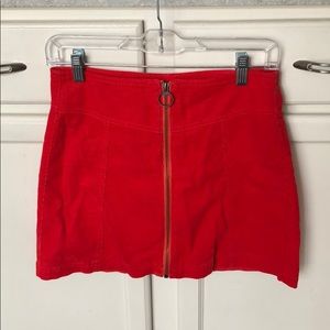 Red Orange Corduroy Zipped Skirt